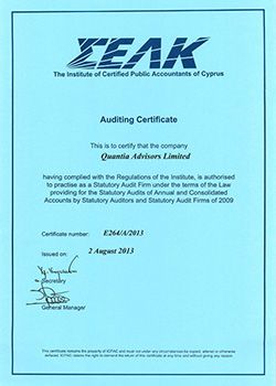 Auditing Certificate issued by the Institute of Certified Public Accountants of Cyprus (ICPAC)