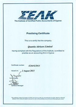 Practicing Certificate issued by the Institute of Certified Public Accountants of Cyprus (ICPAC)